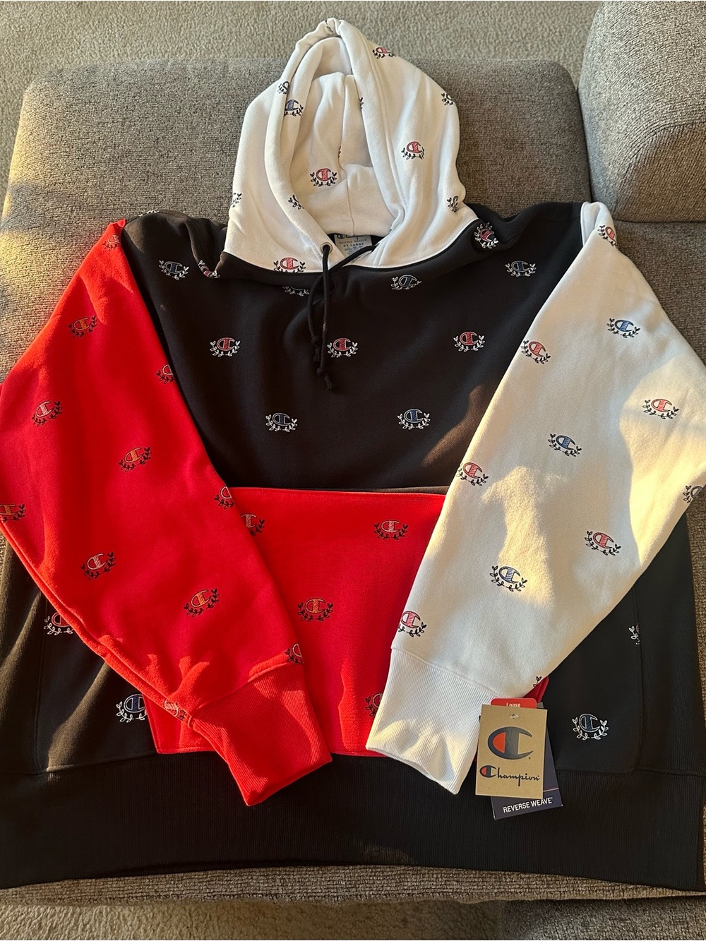 Champion Colorblock Hoodie - Black, Red, White